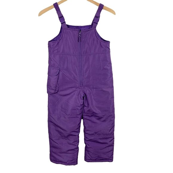 London Fog Size L/6X Kids Snow Bib Overalls Purple Zip Buckle Closure AS IS